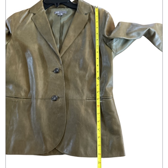 VINCE Saddle Olive Green Leather Jacket Size 6 - Picture 9 of 11